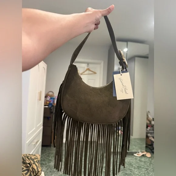Universal Thread Olive Fringe Crescent Shoulder Bag - Picture 6 of 8